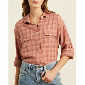 Trovata Birds of Paradis Emerson Shirt Red Aragon Gingham Button Down S NWT